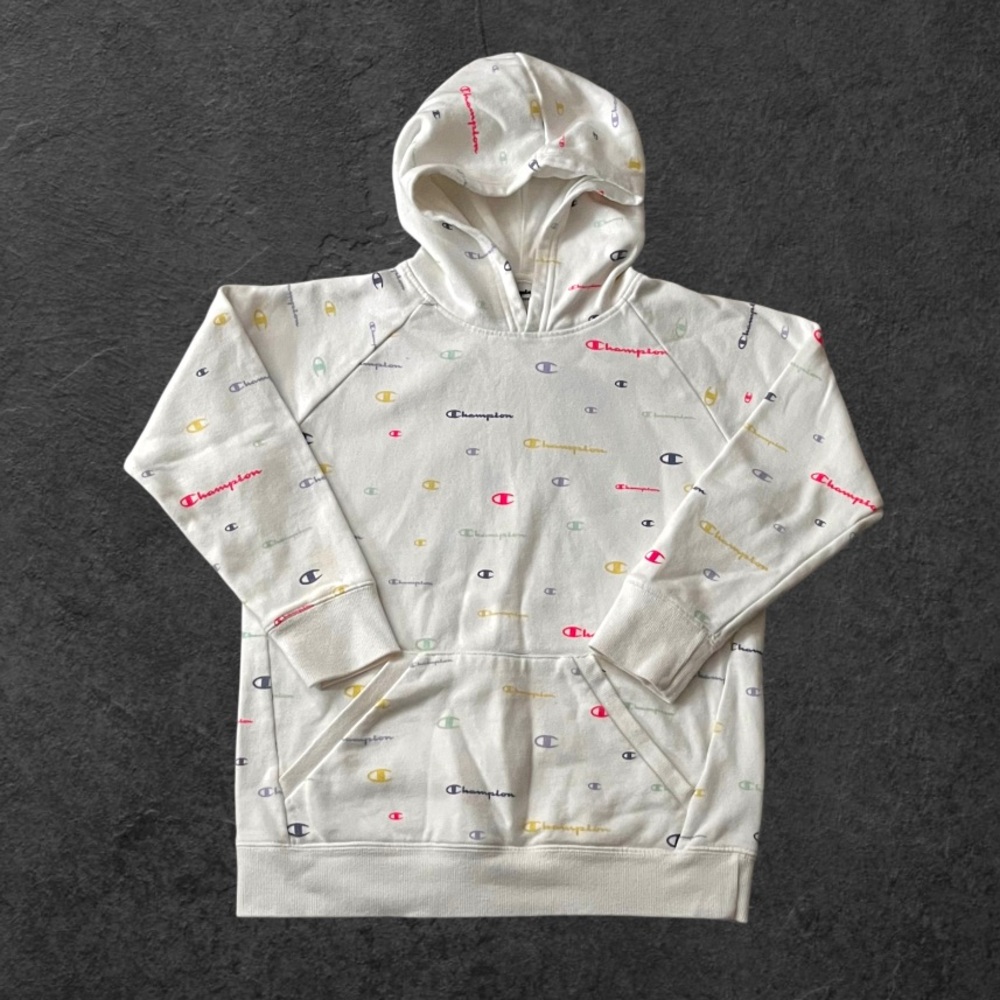 Champion Girl’s White Hoodie with Colorful Logos